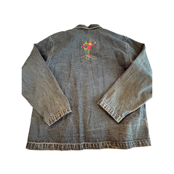 Embroidered Novelty Shacket Ice Skaters Denim Jacket Winter whimsical Teacher M - Picture 3 of 9